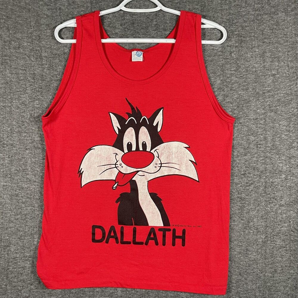Vintage Artex Shirt Mens Large Red Sylvester Looney Tunes Dallath Tank USA 1983